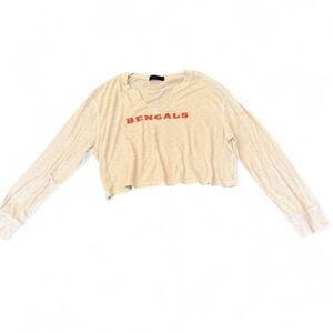 NFL Bengals Cream Long Sleeve Crop Top with Orange Logo